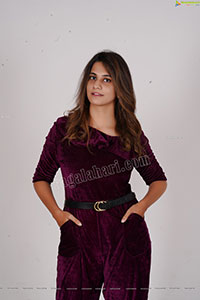 Model Tejal Tammali in Purple Velvet Jumpsuit