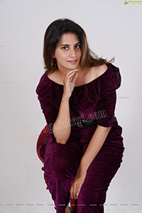 Model Tejal Tammali in Purple Velvet Jumpsuit