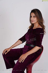 Model Tejal Tammali in Purple Velvet Jumpsuit