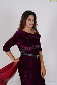 Model Tejal Tammali in Purple Velvet Jumpsuit