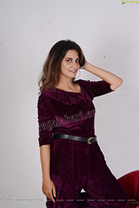 Model Tejal Tammali in Purple Velvet Jumpsuit