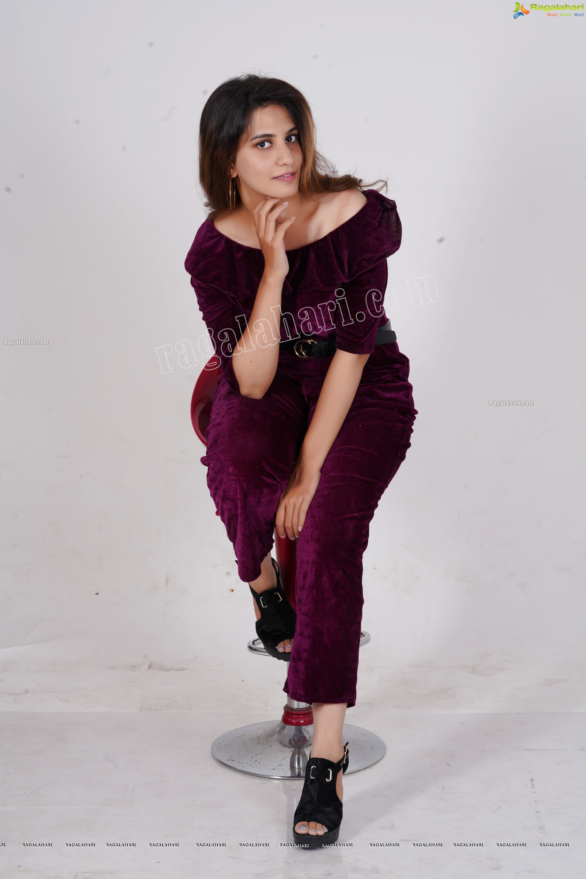 Tejal Tammali in Purple Velvet Jumpsuit, Exclusive Photoshoot