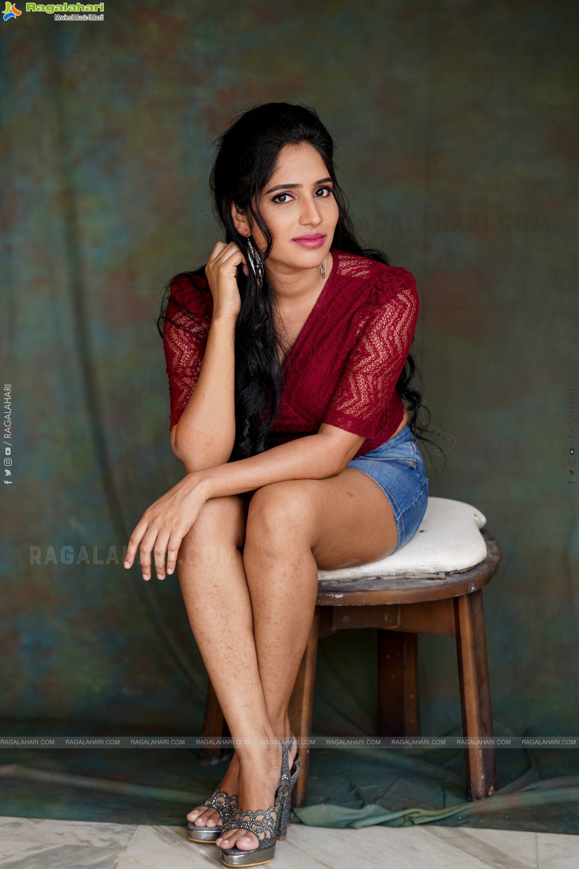 Ayesha in Maroon Crop top and Denim Shorts, Exclusive Photoshoot