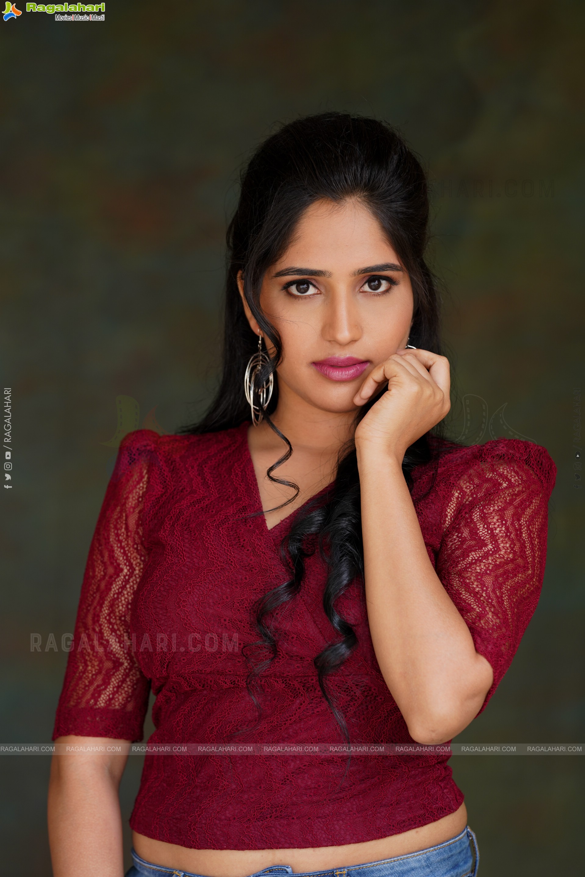 Ayesha in Maroon Crop top and Denim Shorts, Exclusive Photoshoot