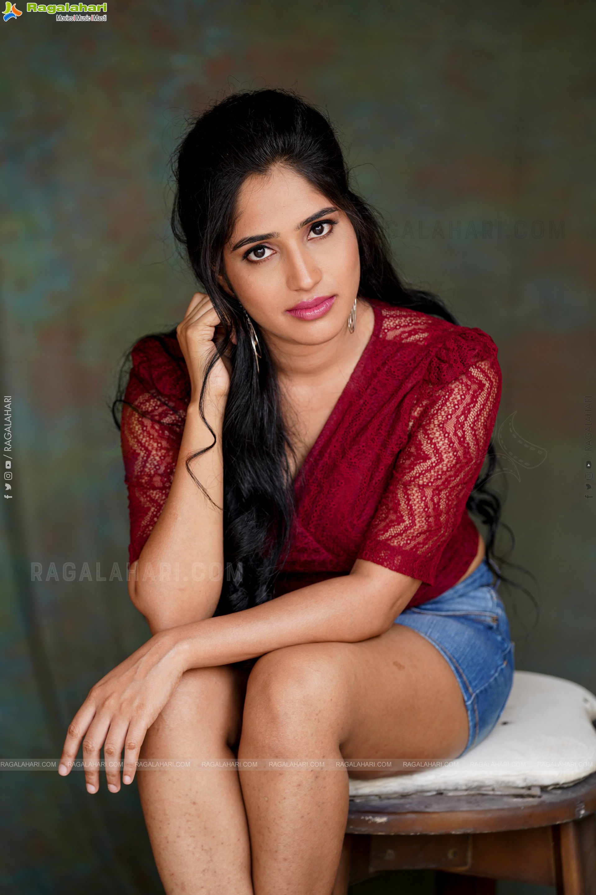 Ayesha in Maroon Crop top and Denim Shorts, Exclusive Photoshoot