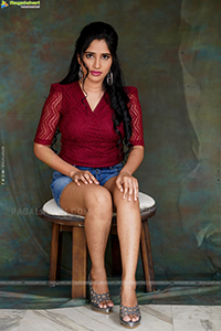 Ayesha in Maroon Crop top and Denim Shorts