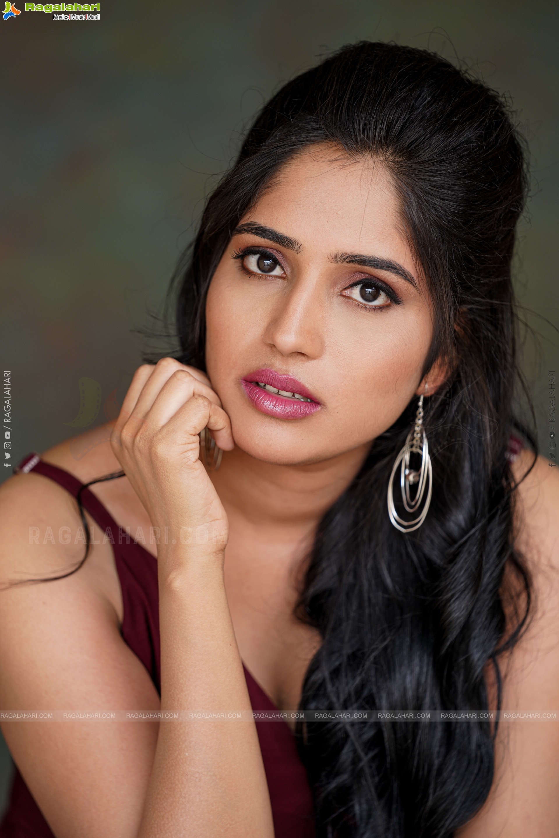 Ayesha in Maroon Ruffle Hem Dress, Exclusive Photoshoot