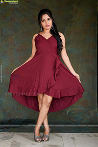 Ayesha in Maroon Ruffle Hem Dress