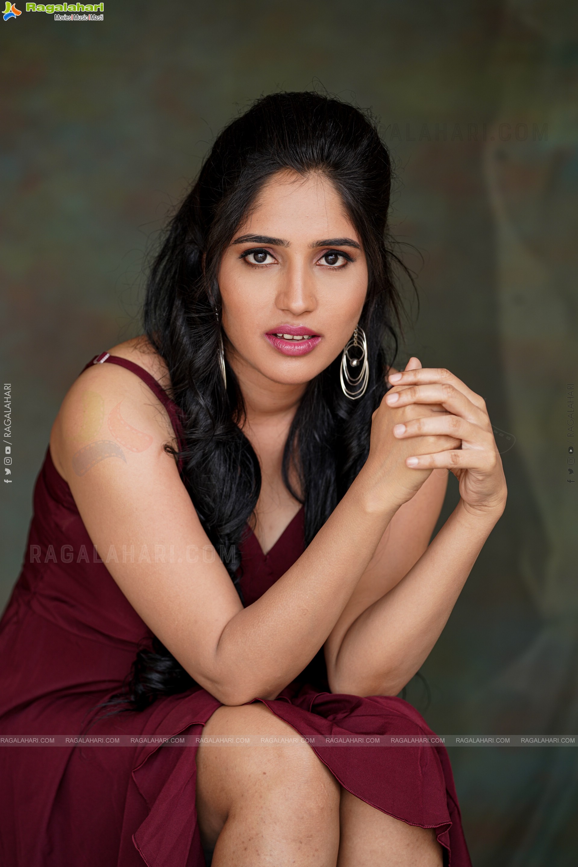 Ayesha in Maroon Ruffle Hem Dress, Exclusive Photoshoot