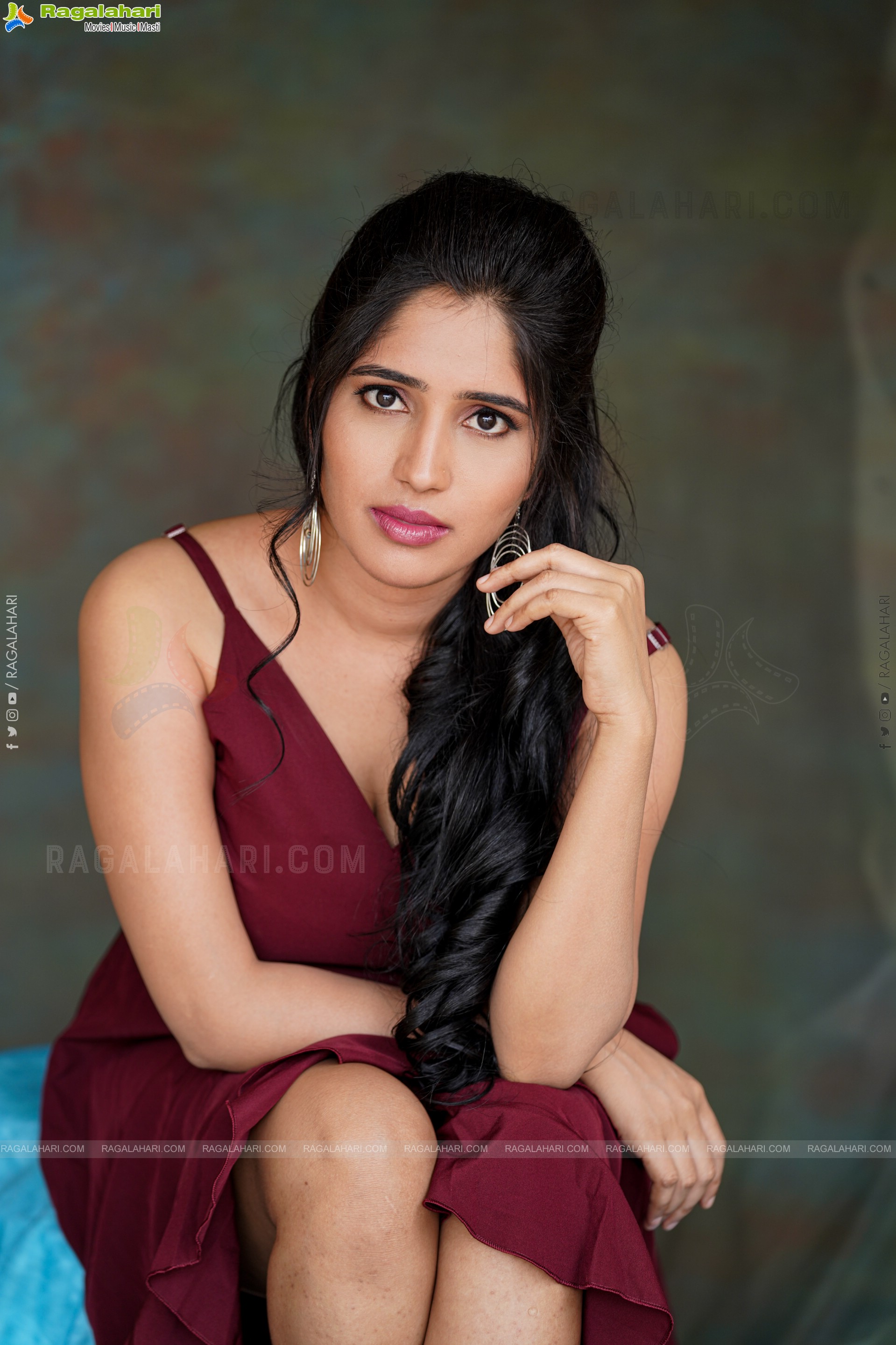 Ayesha in Maroon Ruffle Hem Dress, Exclusive Photoshoot