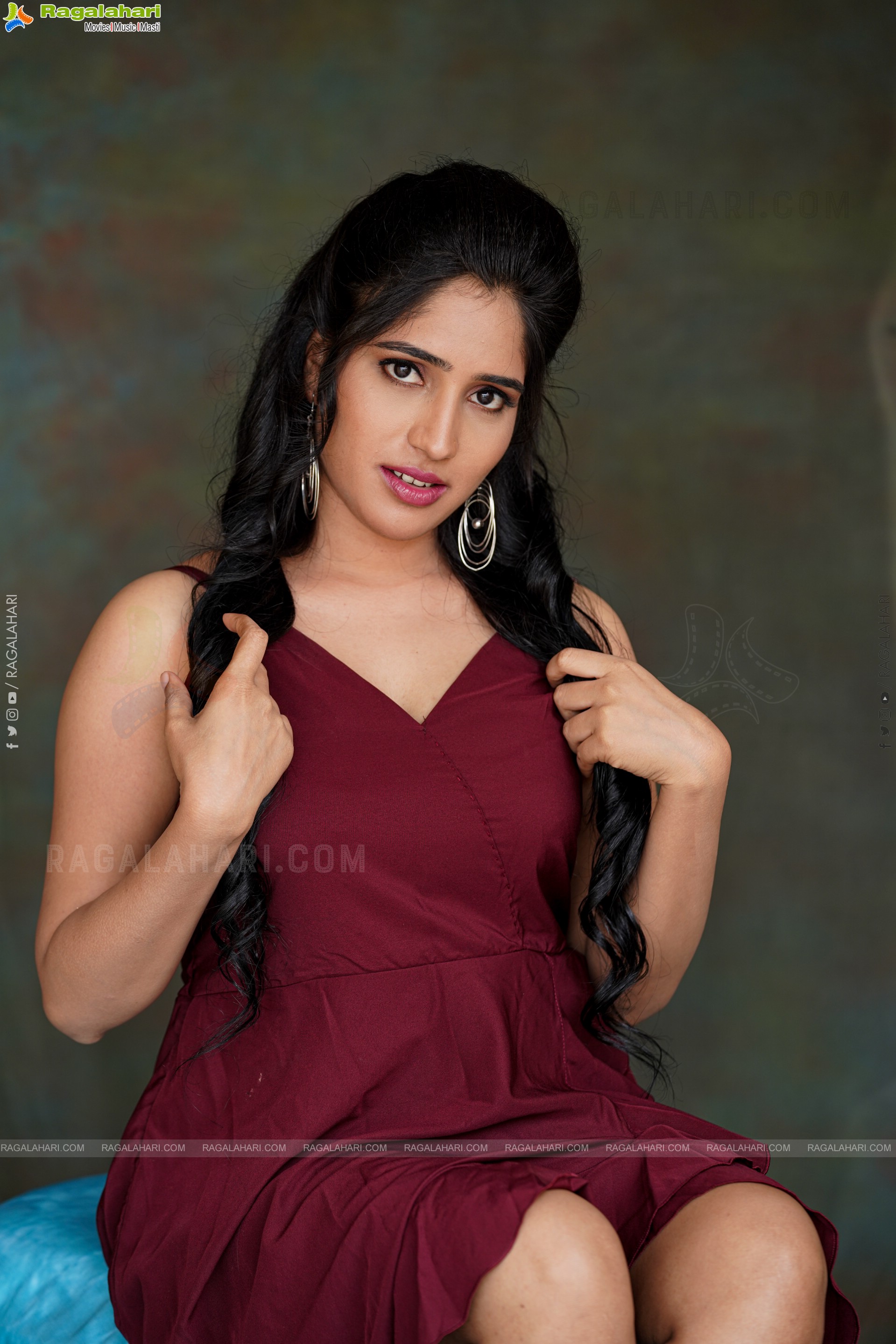 Ayesha in Maroon Ruffle Hem Dress, Exclusive Photoshoot