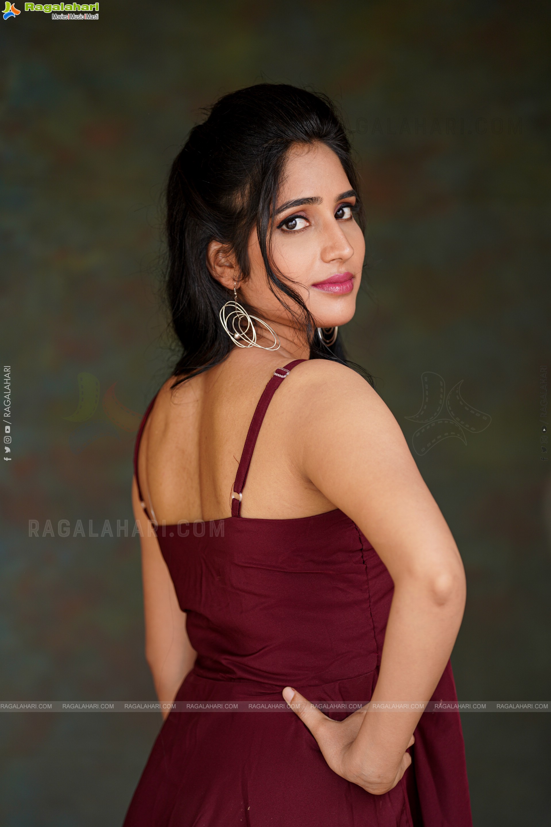 Ayesha in Maroon Ruffle Hem Dress, Exclusive Photoshoot