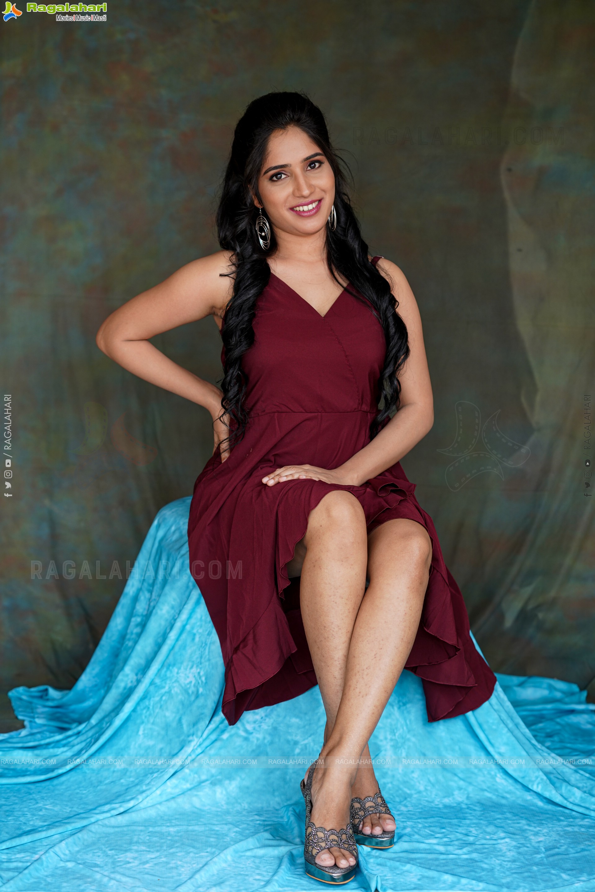 Ayesha in Maroon Ruffle Hem Dress, Exclusive Photoshoot