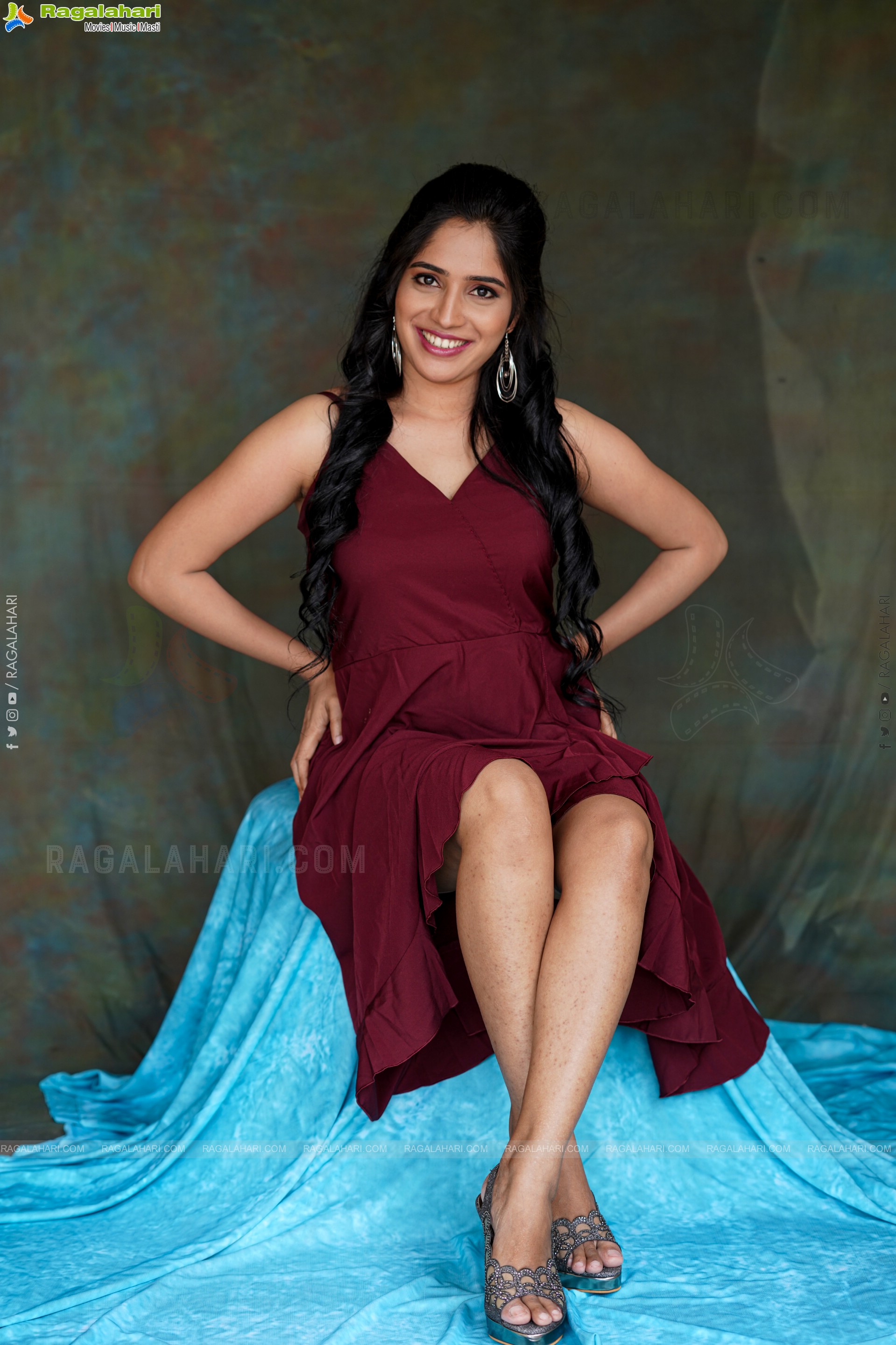 Ayesha in Maroon Ruffle Hem Dress, Exclusive Photoshoot