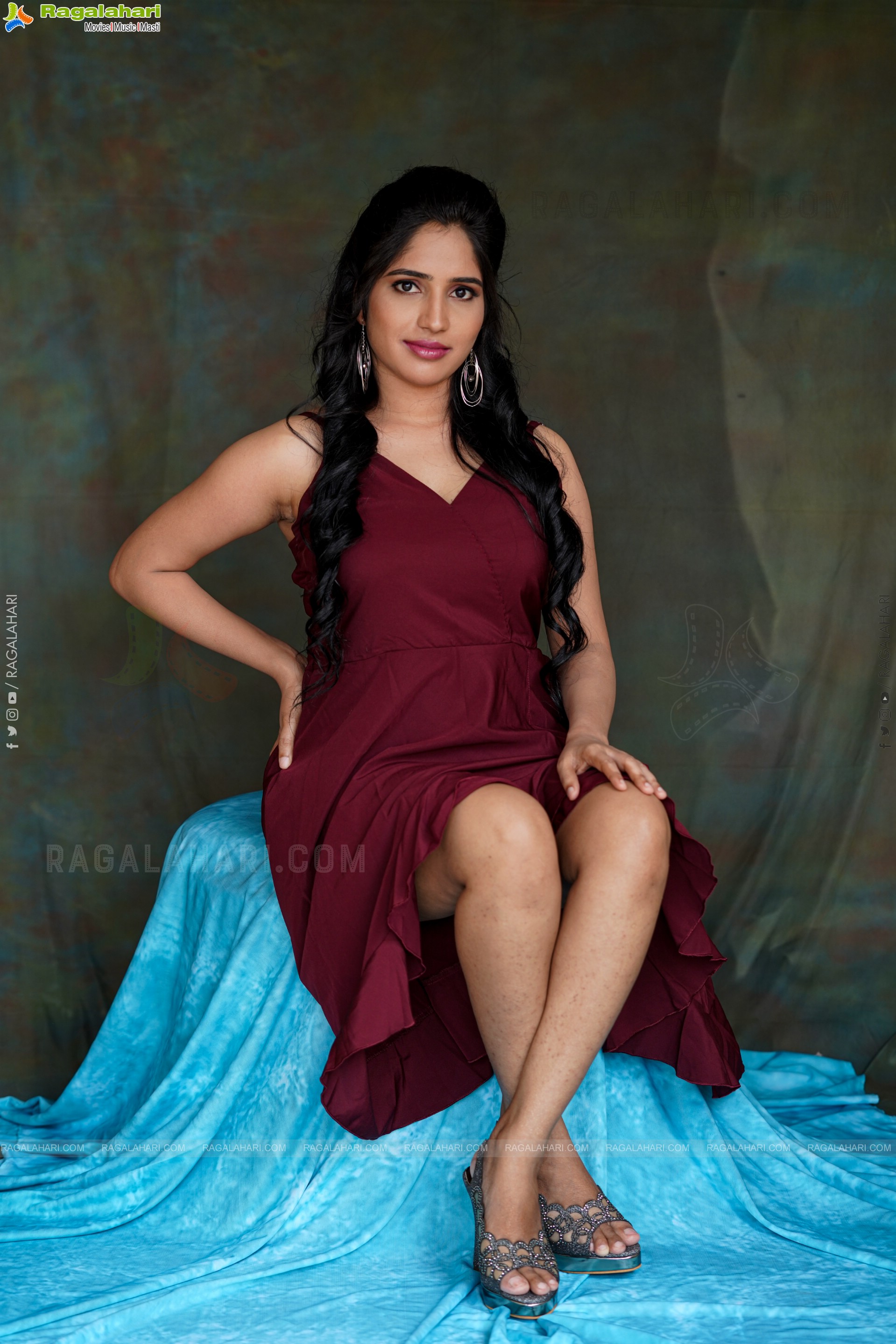 Ayesha in Maroon Ruffle Hem Dress, Exclusive Photoshoot