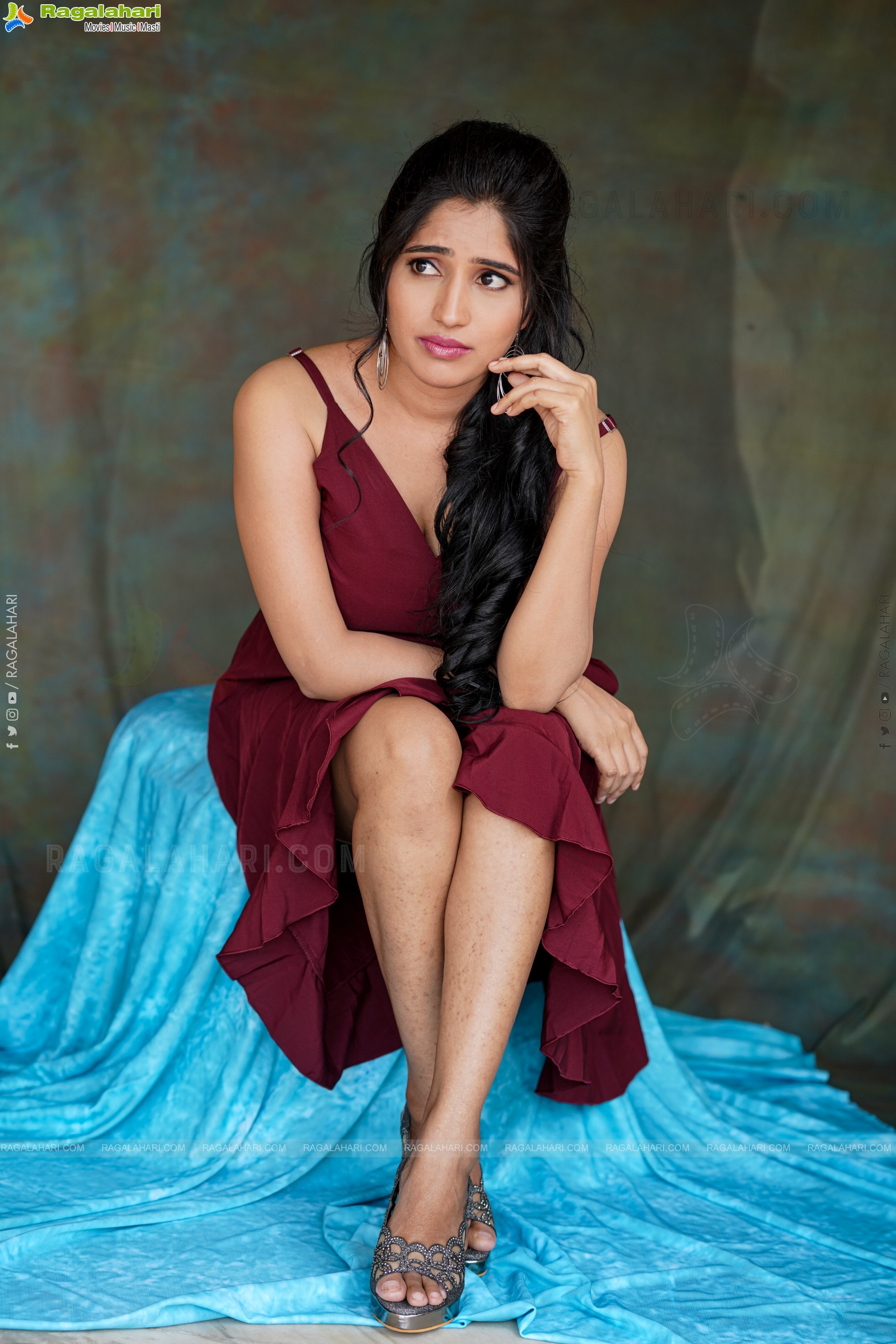 Ayesha in Maroon Ruffle Hem Dress, Exclusive Photoshoot