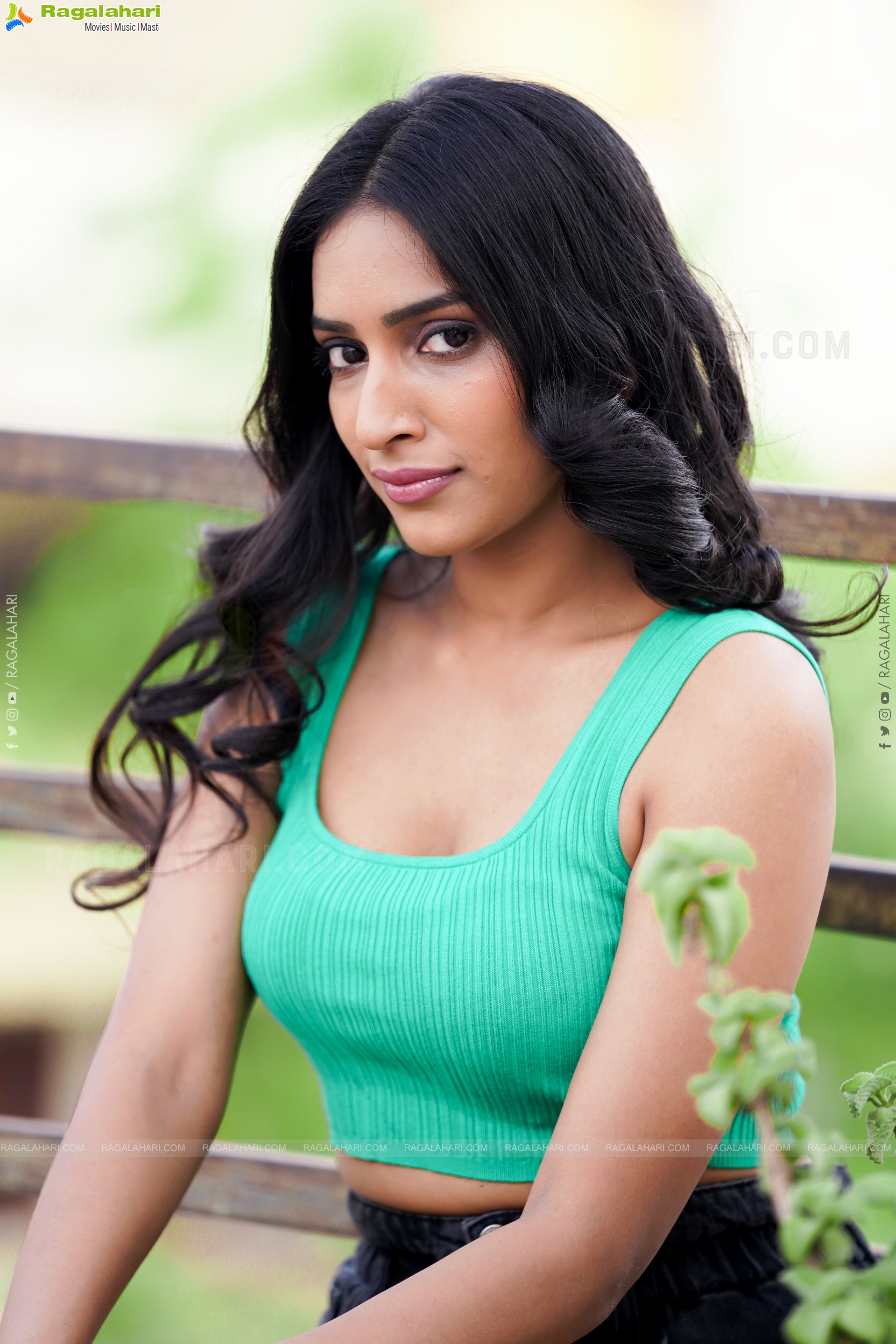 Nikita Gangurde in Cyan Green Crop Top and Black Shorts, Exclusive Photoshoot