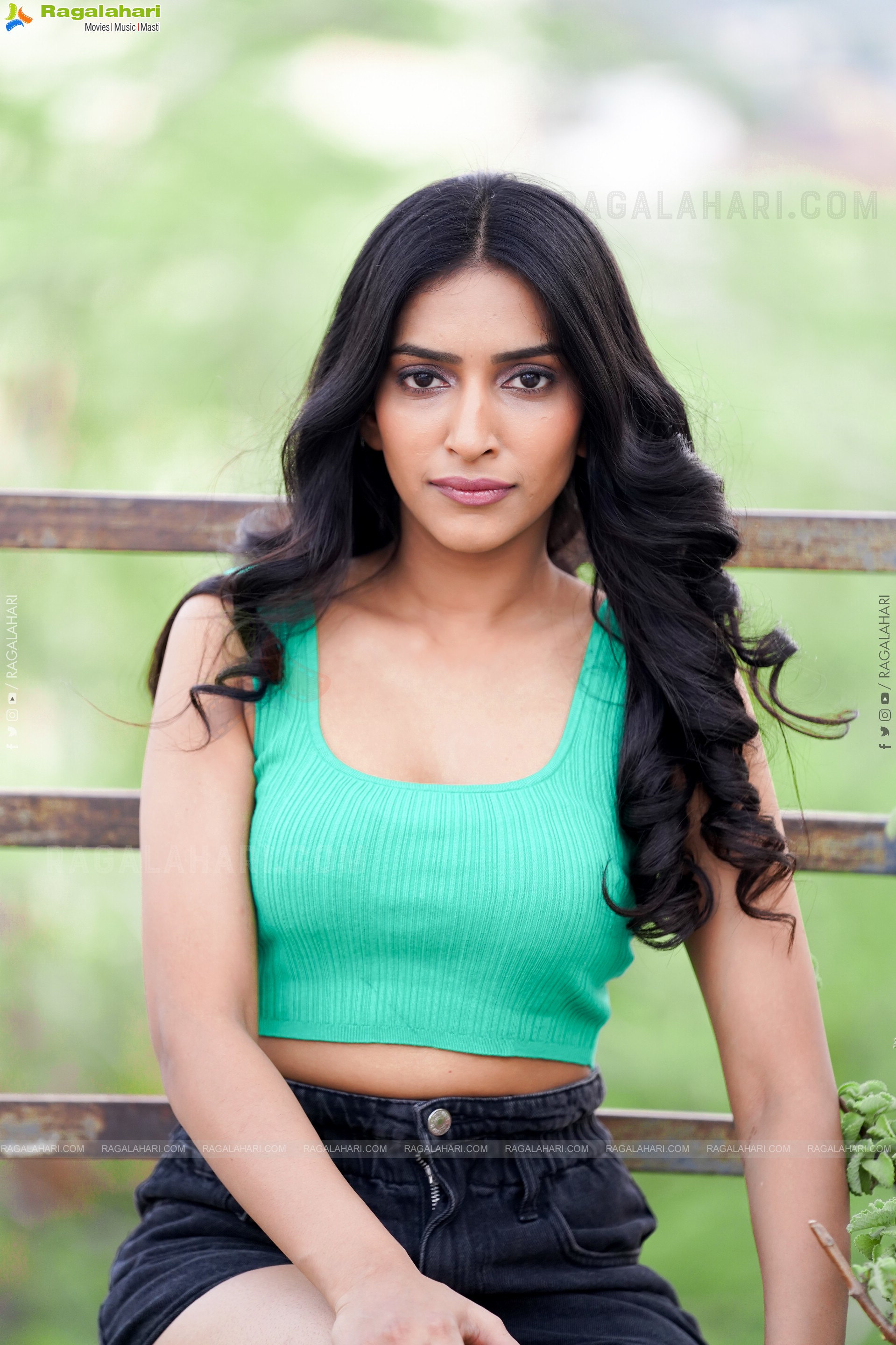 Nikita Gangurde in Cyan Green Crop Top and Black Shorts, Exclusive Photoshoot