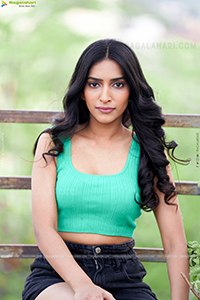 Nikita Gangurde in Cyan Green Crop Top and Black Shorts