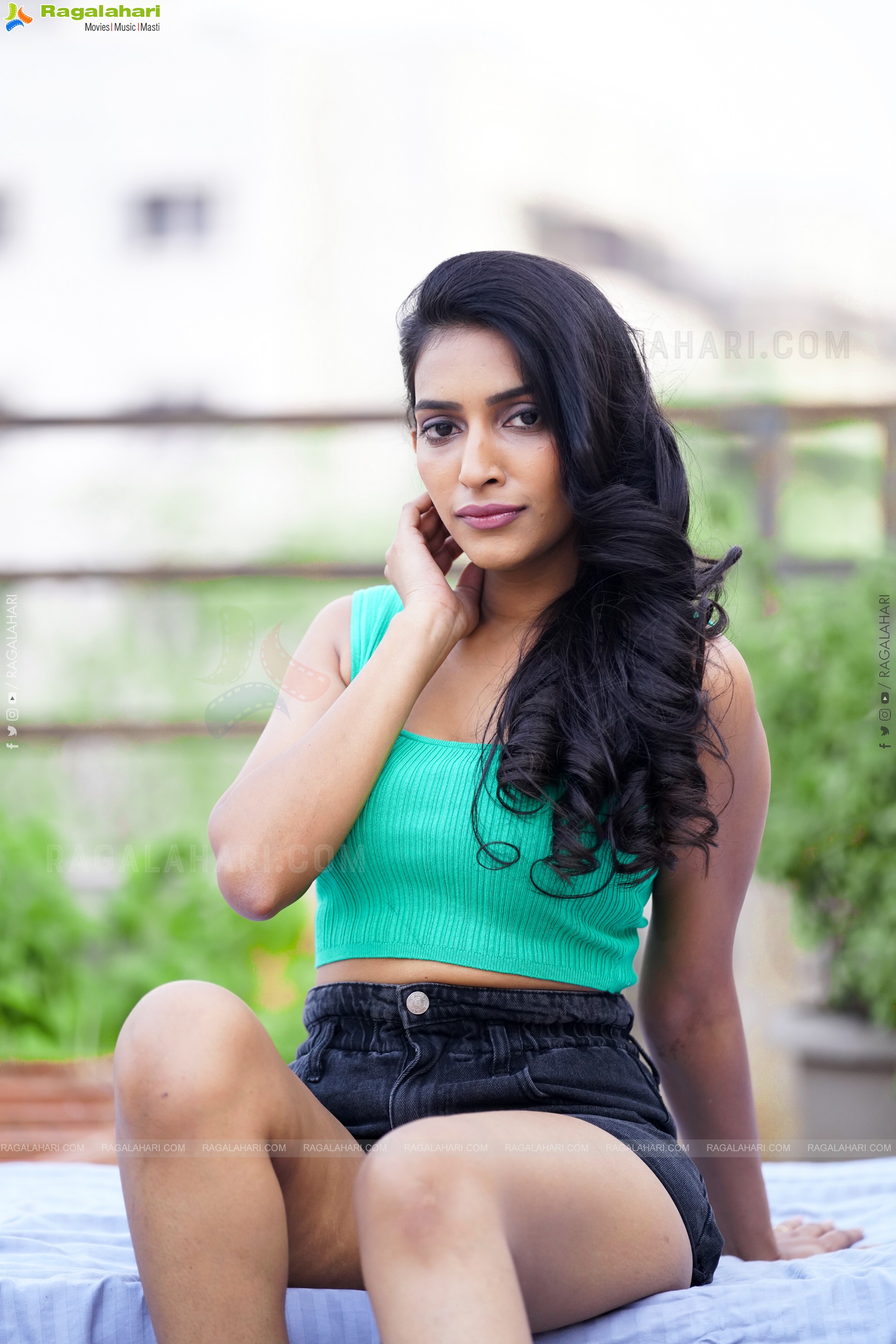 Nikita Gangurde in Cyan Green Crop Top and Black Shorts, Exclusive Photoshoot