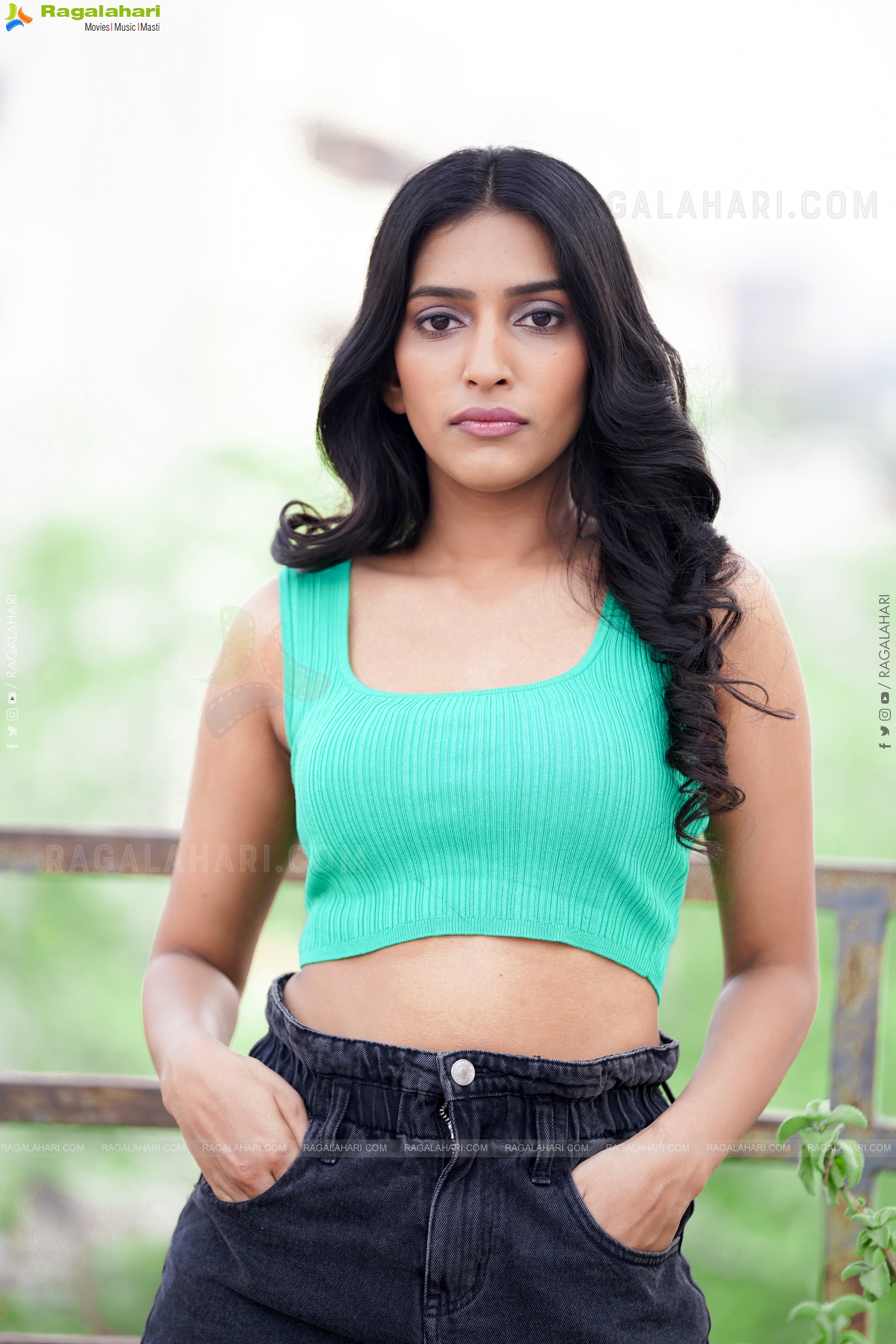 Nikita Gangurde in Cyan Green Crop Top and Black Shorts, Exclusive Photoshoot