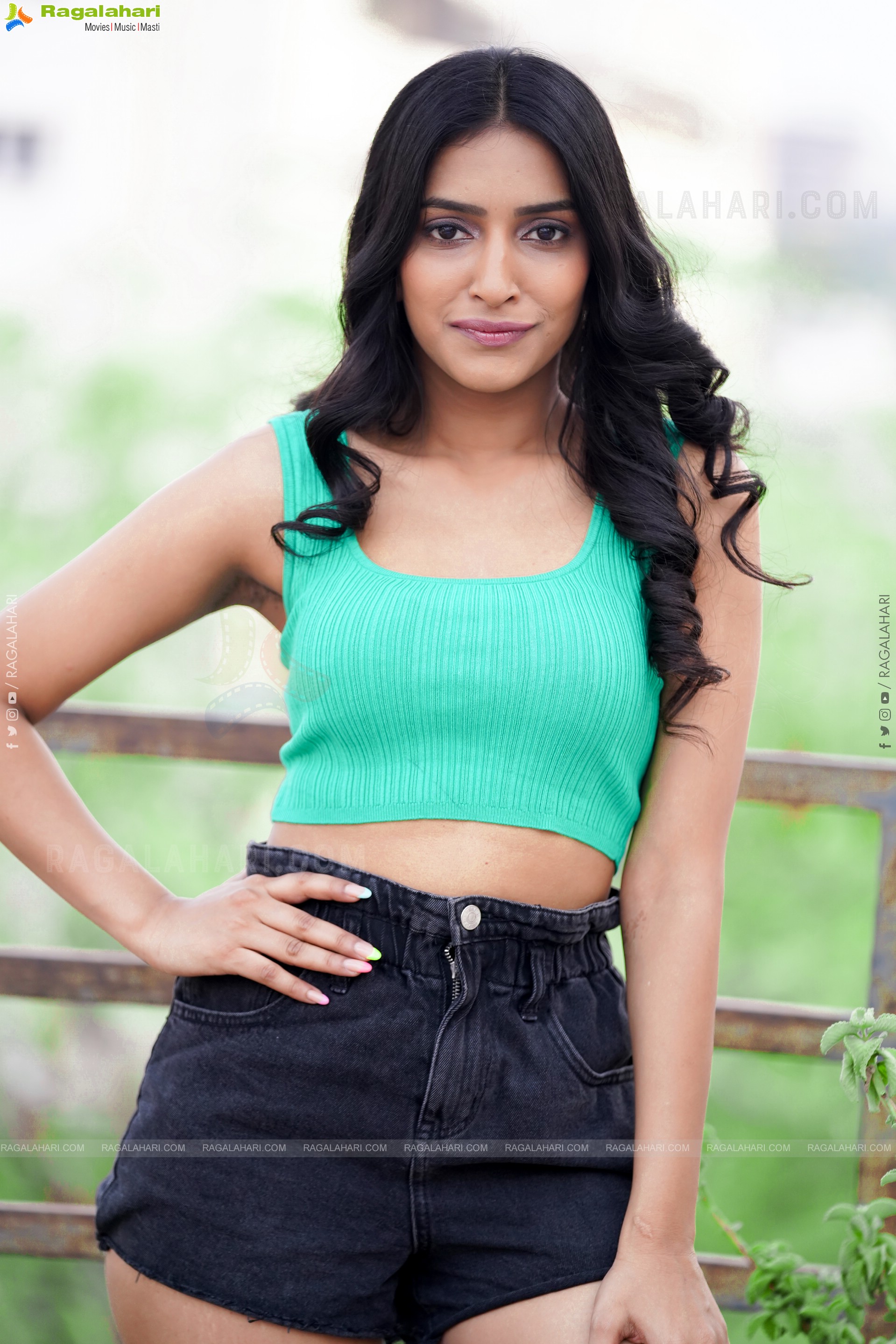 Nikita Gangurde in Cyan Green Crop Top and Black Shorts, Exclusive Photoshoot