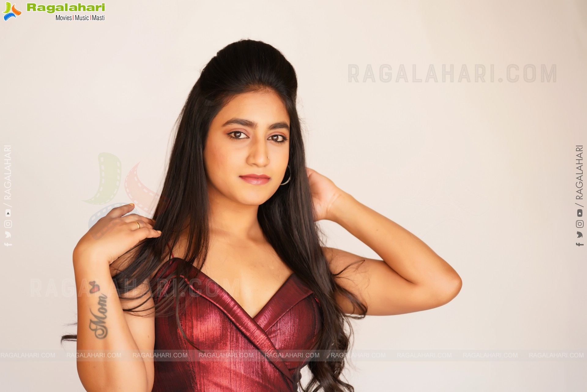 Yuktha in Maroon Slit Dress, Exclusive Photo Shoot