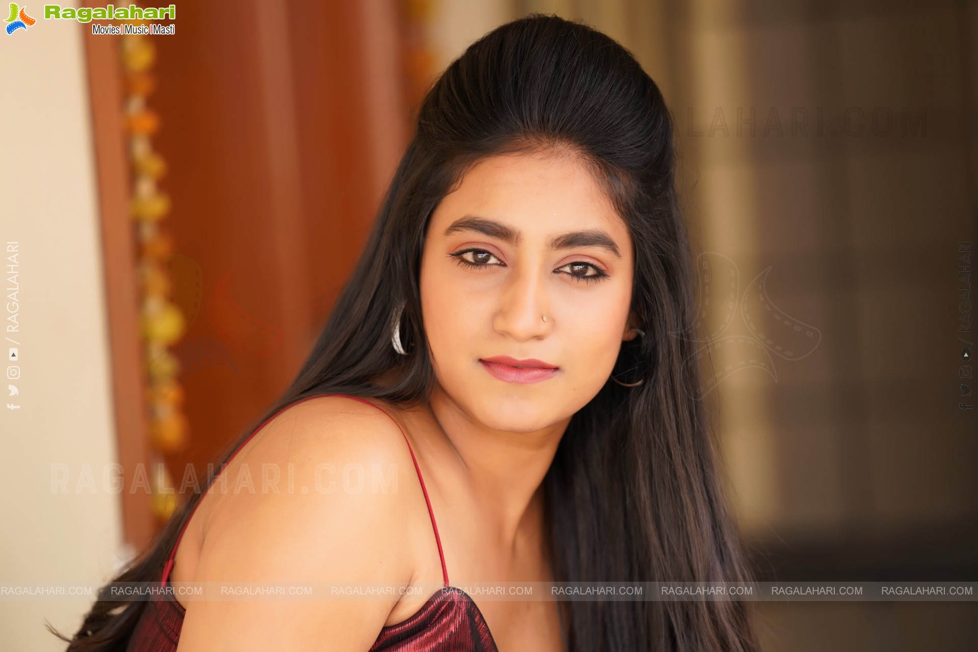 Yuktha in Maroon Slit Dress, Exclusive Photo Shoot