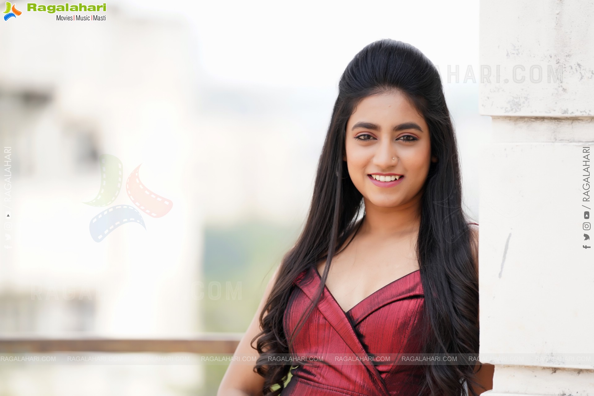 Yuktha in Maroon Slit Dress, Exclusive Photo Shoot