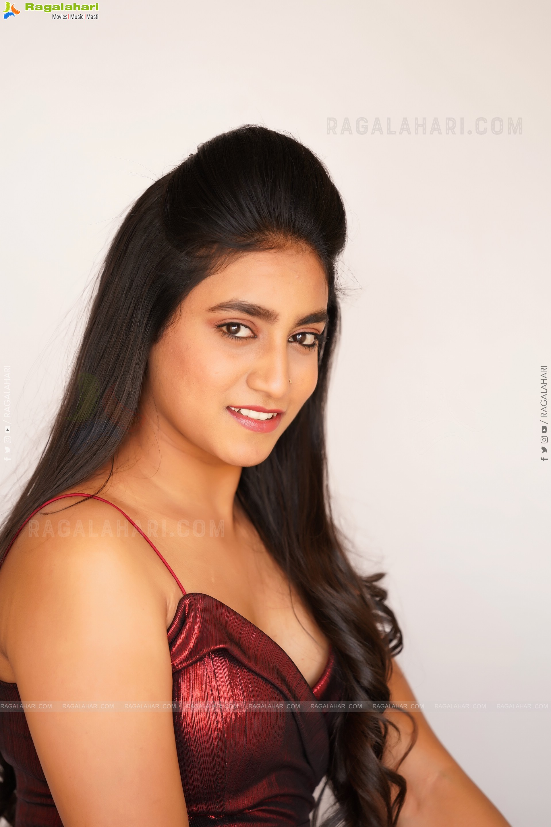 Yuktha in Maroon Slit Dress, Exclusive Photo Shoot