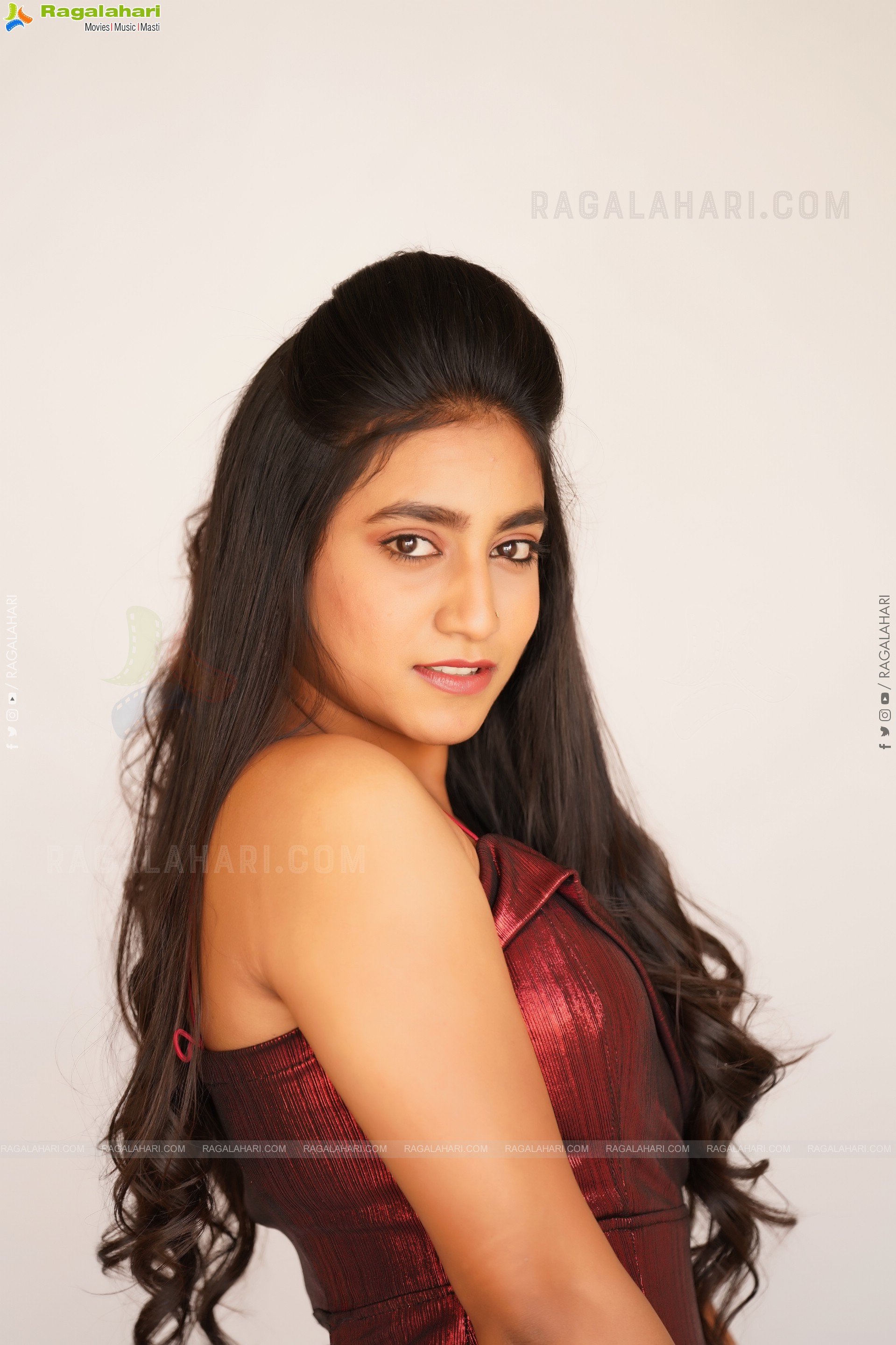 Yuktha in Maroon Slit Dress, Exclusive Photo Shoot