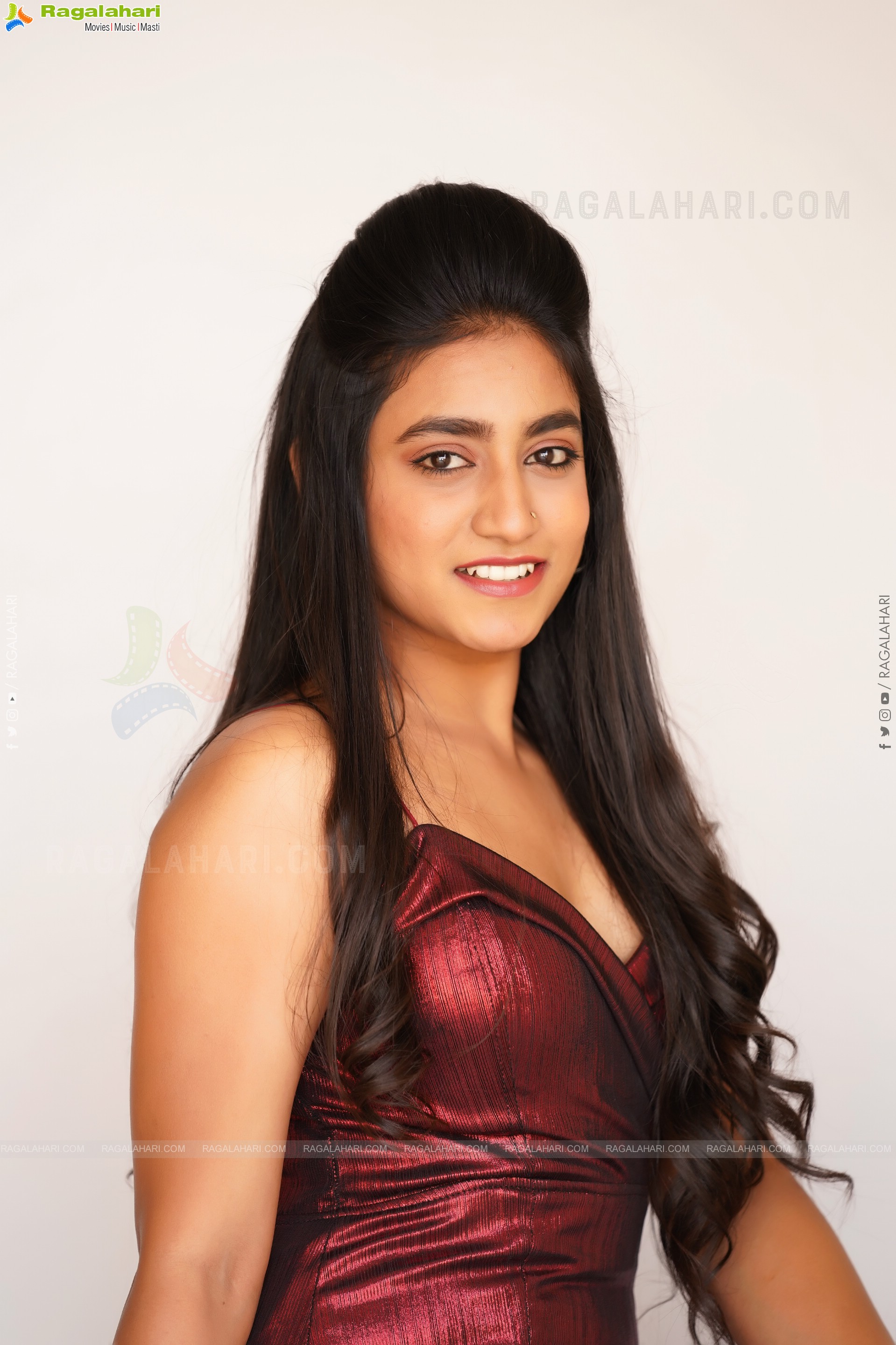 Yuktha in Maroon Slit Dress, Exclusive Photo Shoot