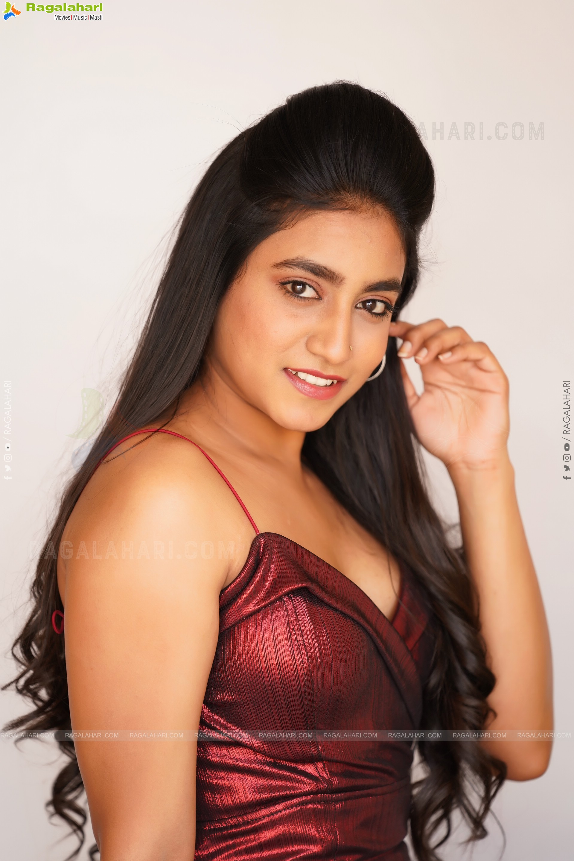 Yuktha in Maroon Slit Dress, Exclusive Photo Shoot