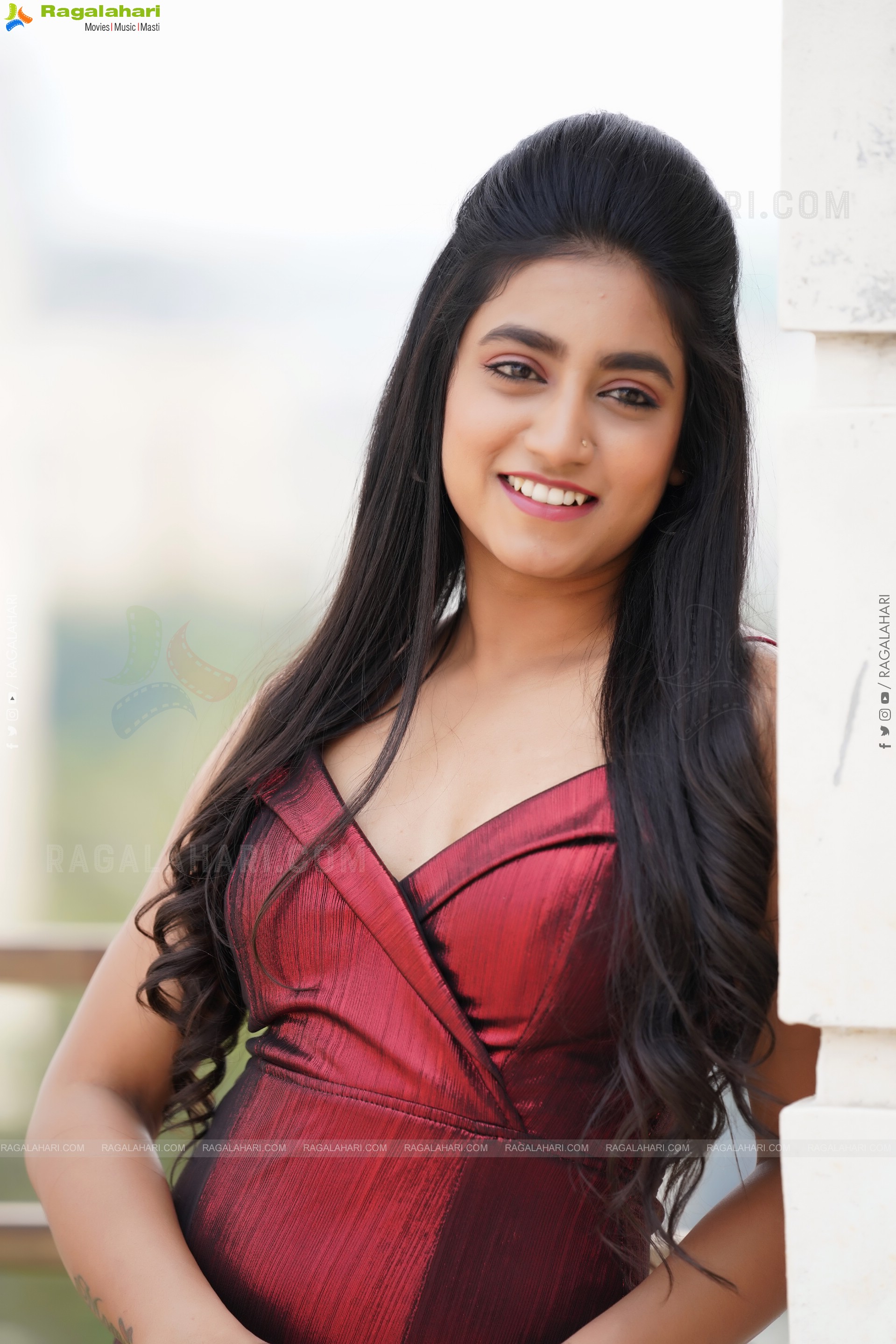 Yuktha in Maroon Slit Dress, Exclusive Photo Shoot