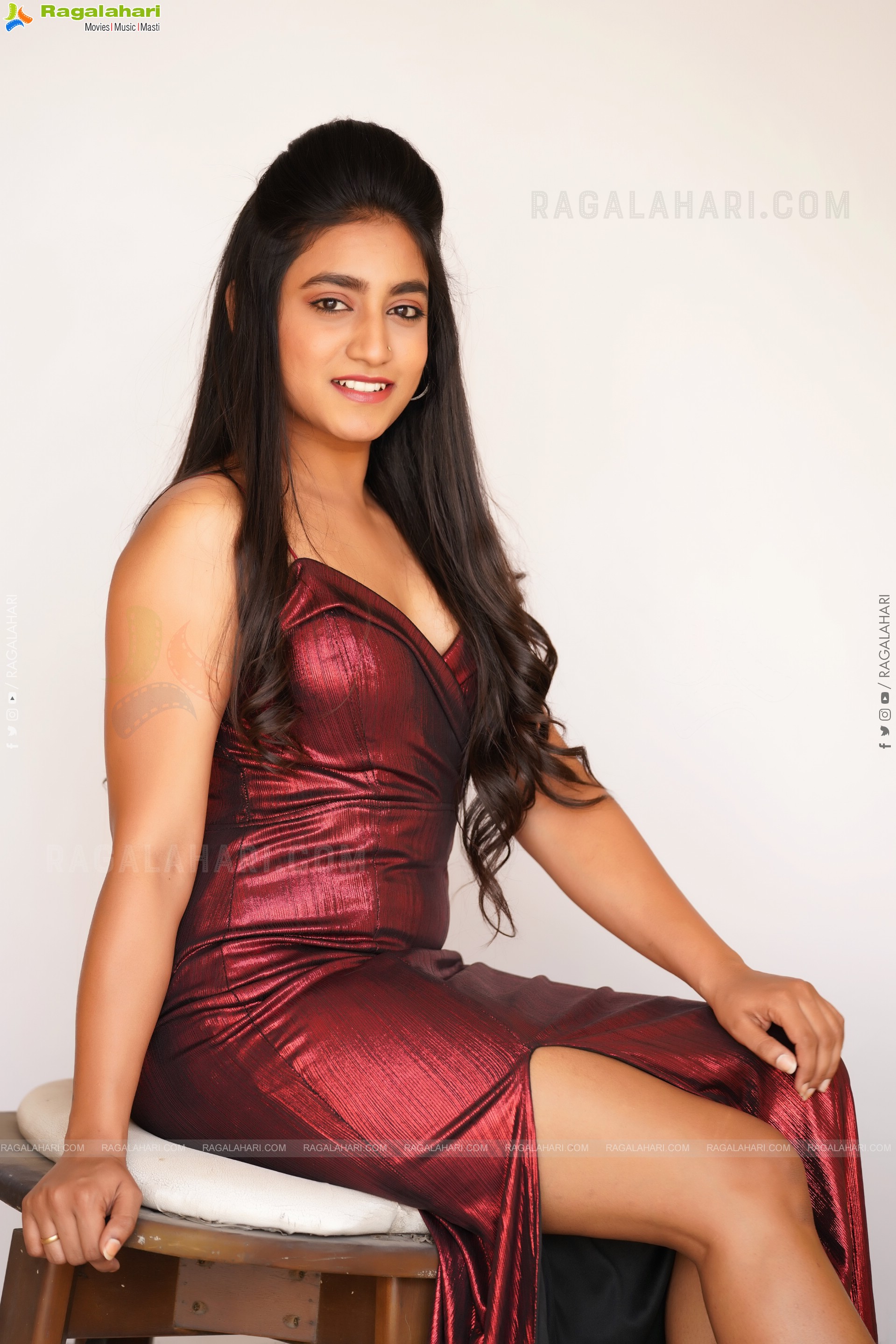 Yuktha in Maroon Slit Dress, Exclusive Photo Shoot