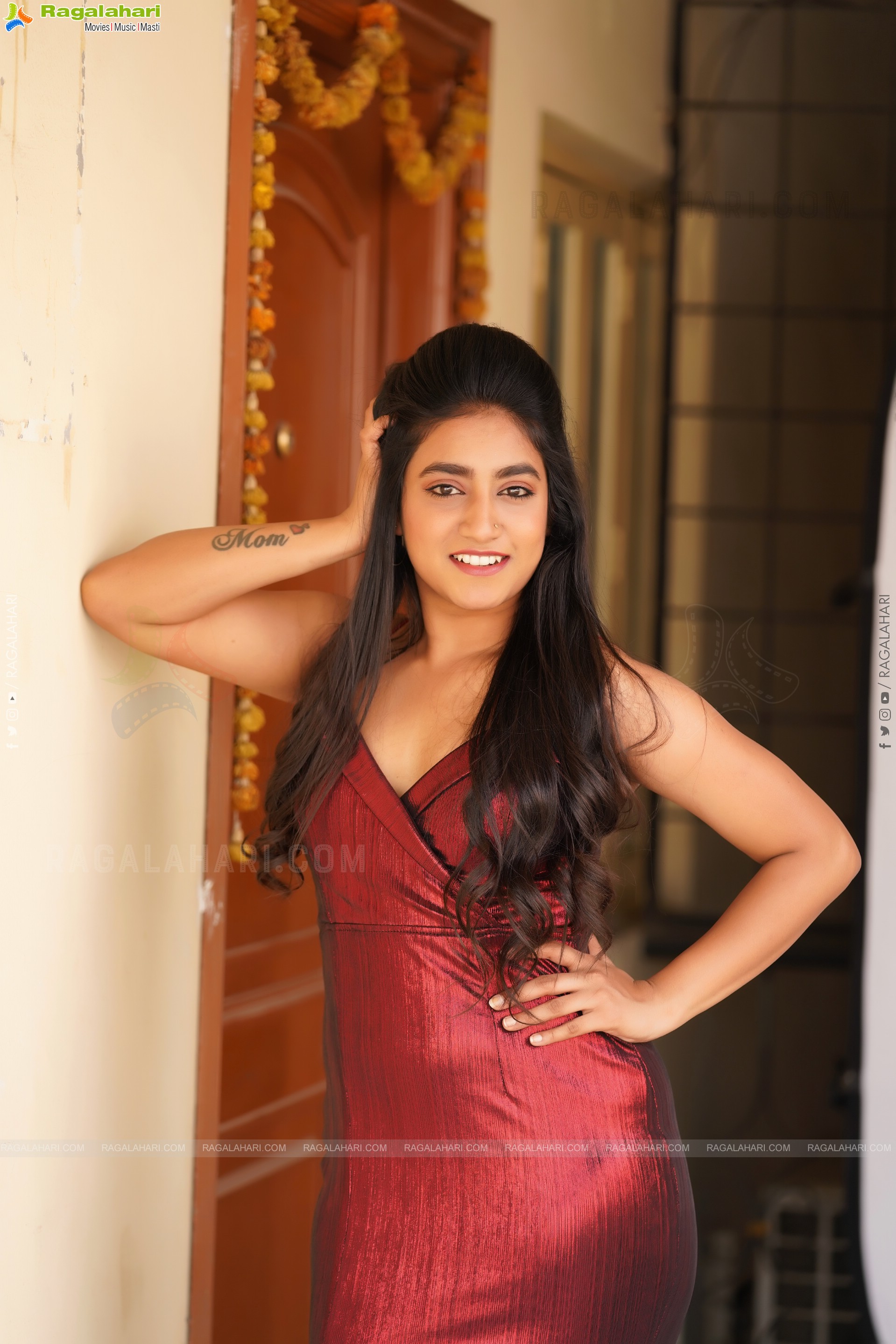 Yuktha in Maroon Slit Dress, Exclusive Photo Shoot