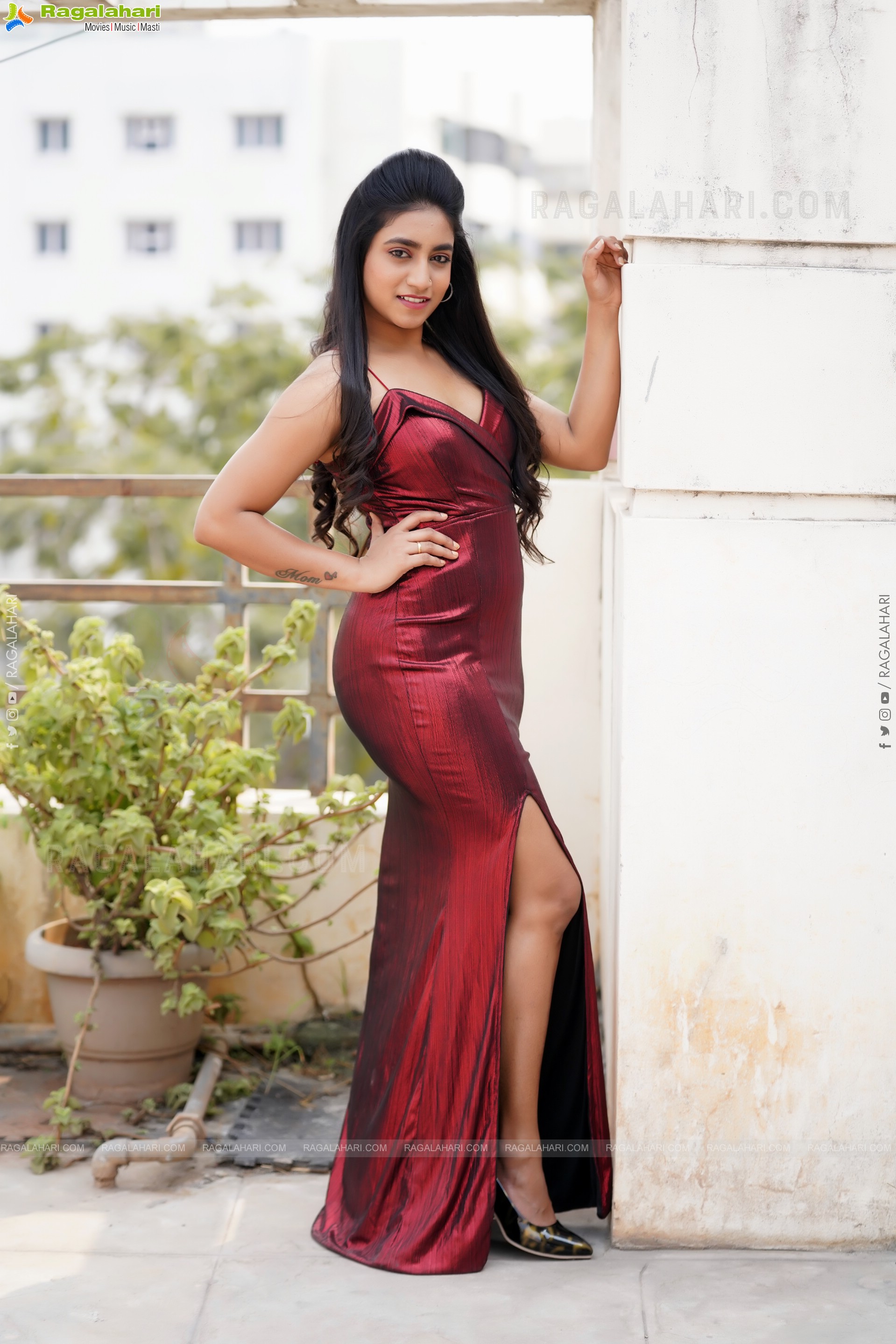 Yuktha in Maroon Slit Dress, Exclusive Photo Shoot