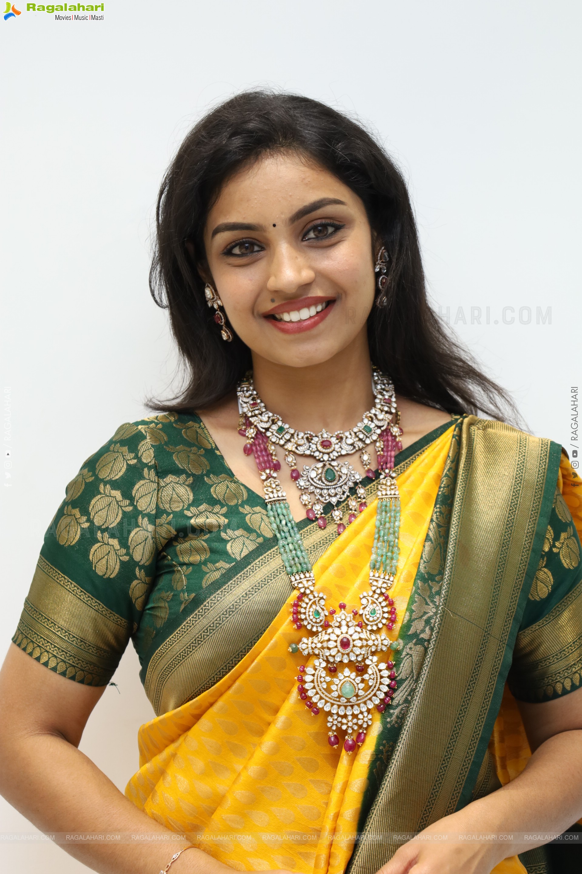 Mounika Ghanta Stills in Yellow Saree, HD Gallery