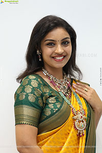 Mounika Ghanta Stills in Yellow Saree, HD Gallery