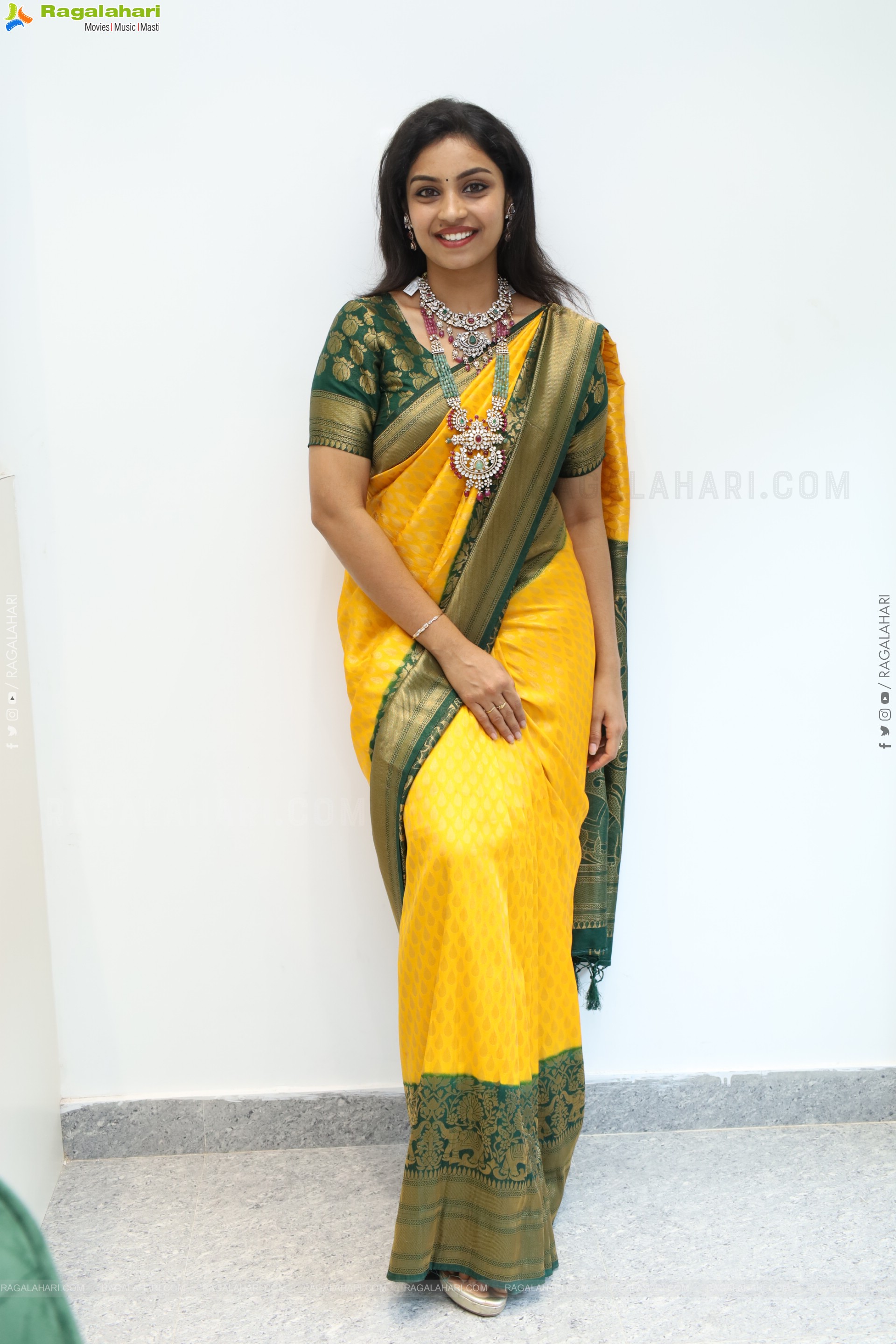 Mounika Ghanta Stills in Yellow Saree, HD Gallery