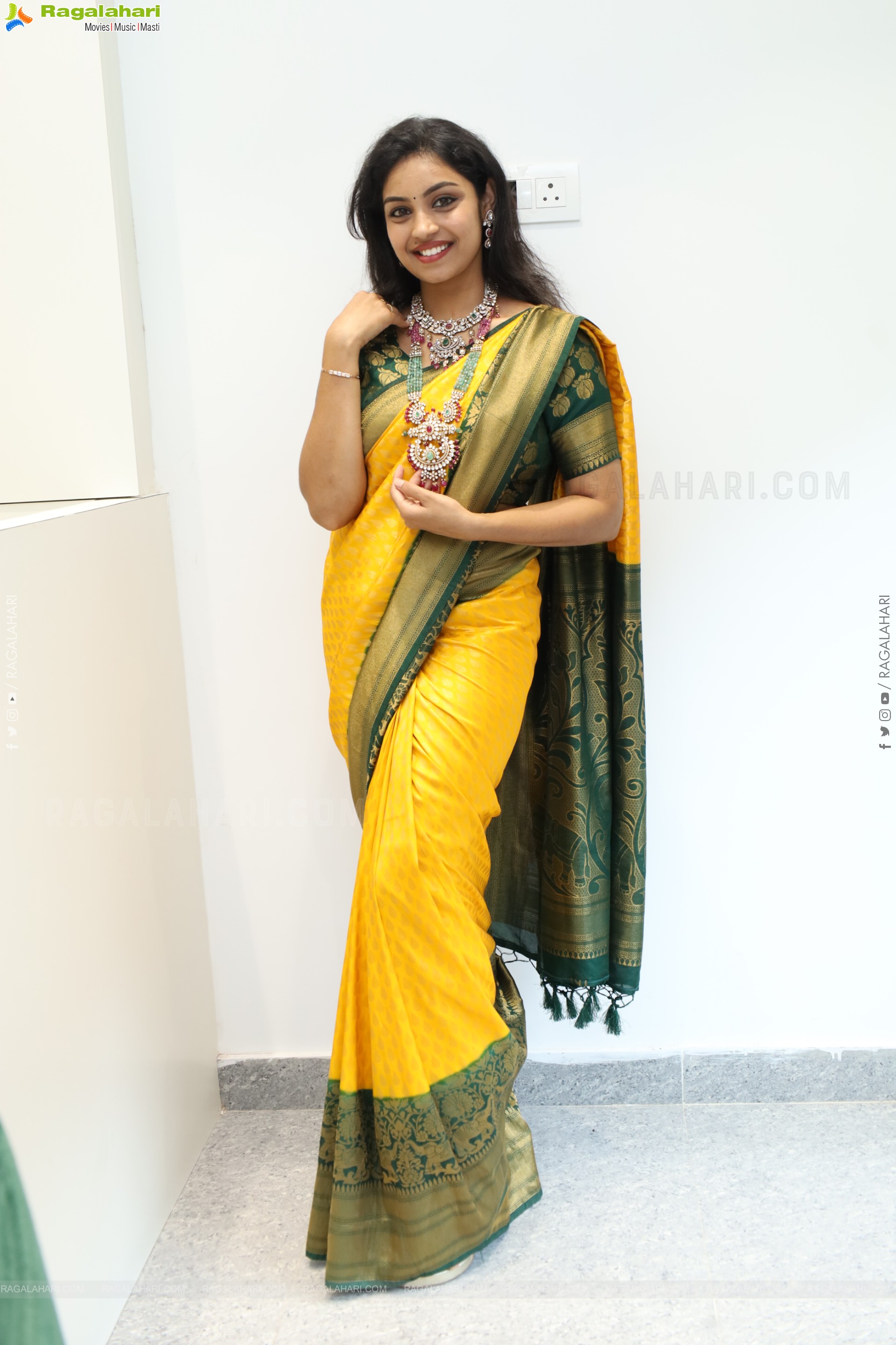 Mounika Ghanta Stills in Yellow Saree, HD Gallery