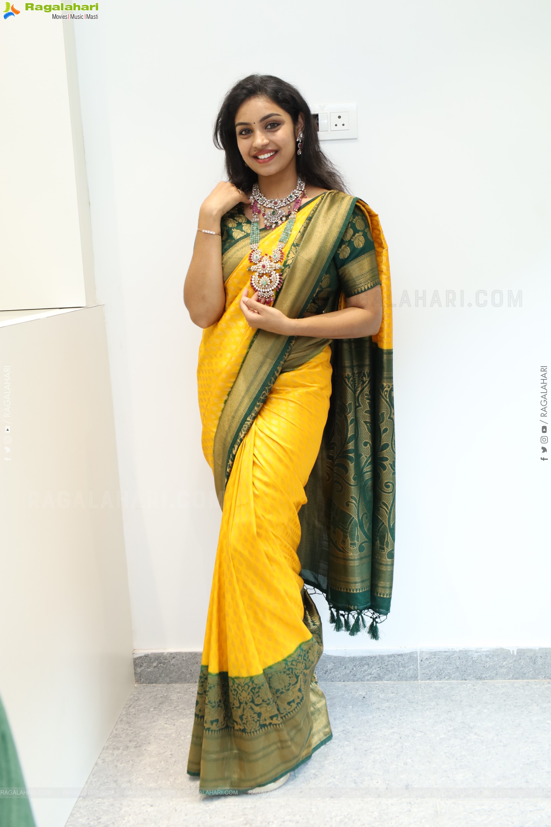 Mounika Ghanta Stills in Yellow Saree, HD Gallery