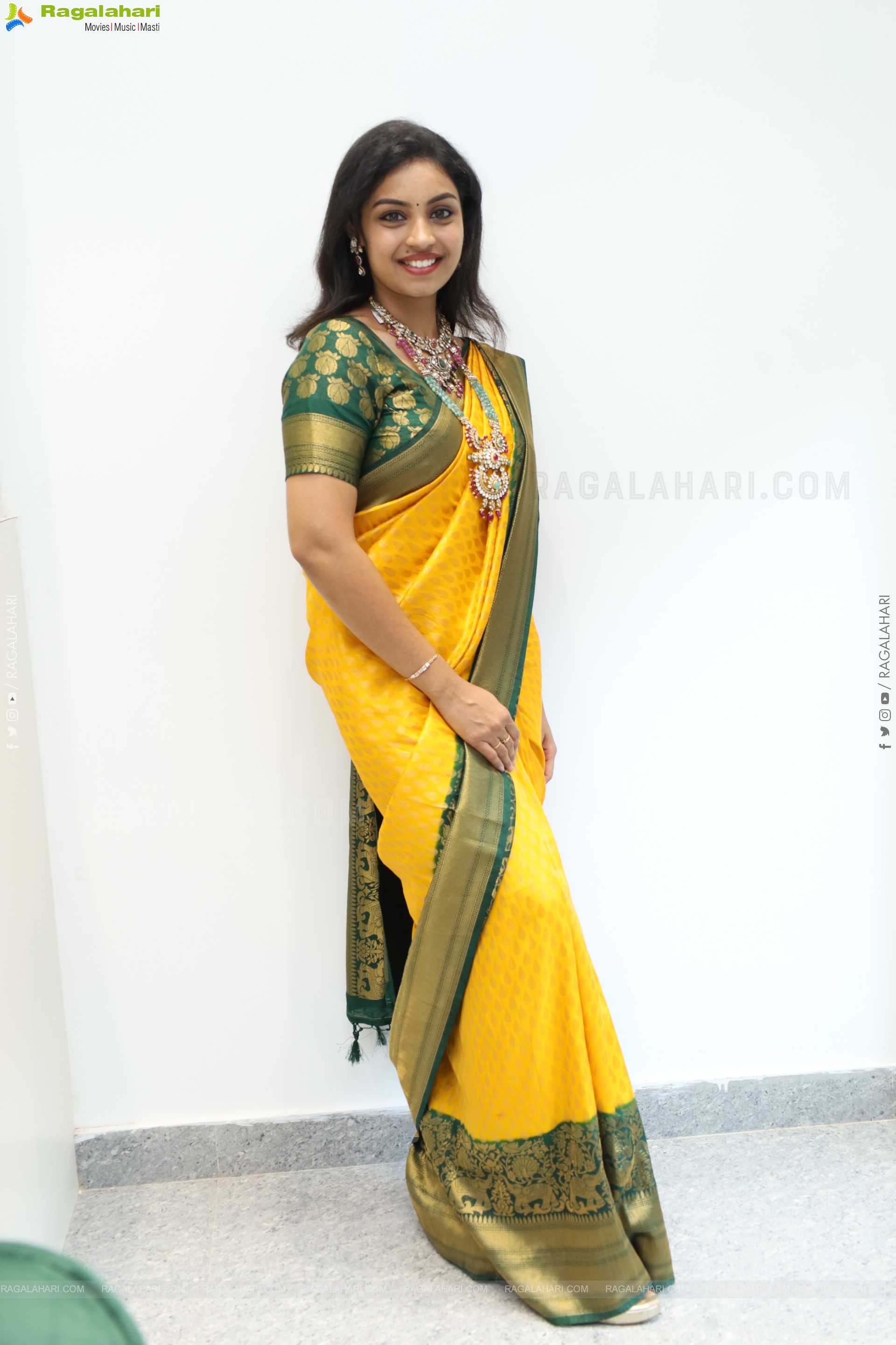 Mounika Ghanta Stills in Yellow Saree, HD Gallery