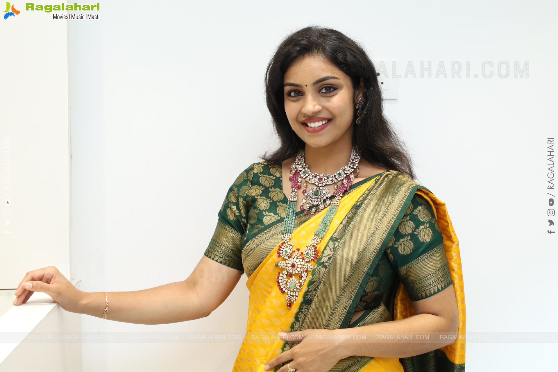 Mounika Ghanta Stills in Yellow Saree, HD Gallery