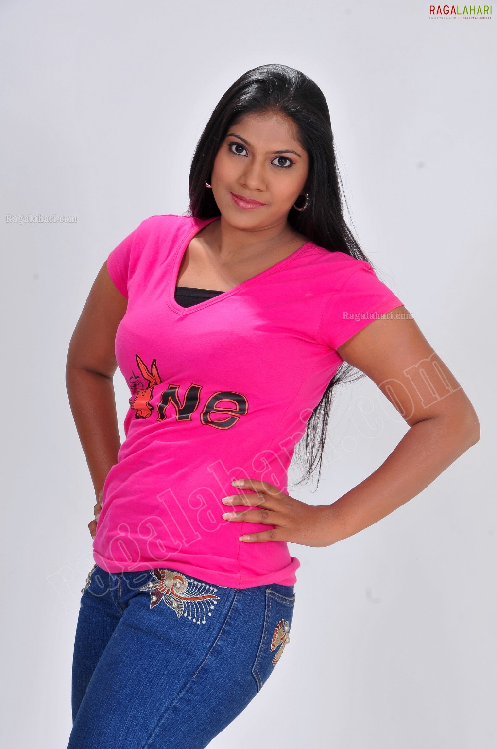 Swetha in Red T-Shirt and Black Jeans Exclusive Photo Shoot