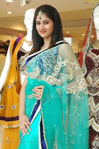 Beautiful Model Shamili in Cool Blue Net Saree