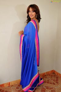 Sanjana posing in low back saree blouse