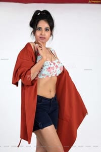 Simar Singh in Floral Crop Top and Denim Shorts