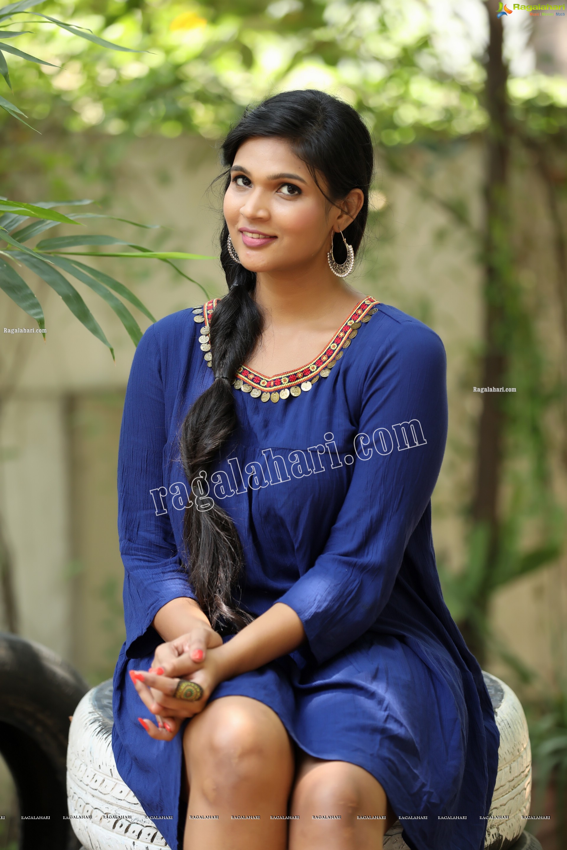 Twinkle Thomala in Navy Blue Tunic Dress Exclusive Photo Shoot