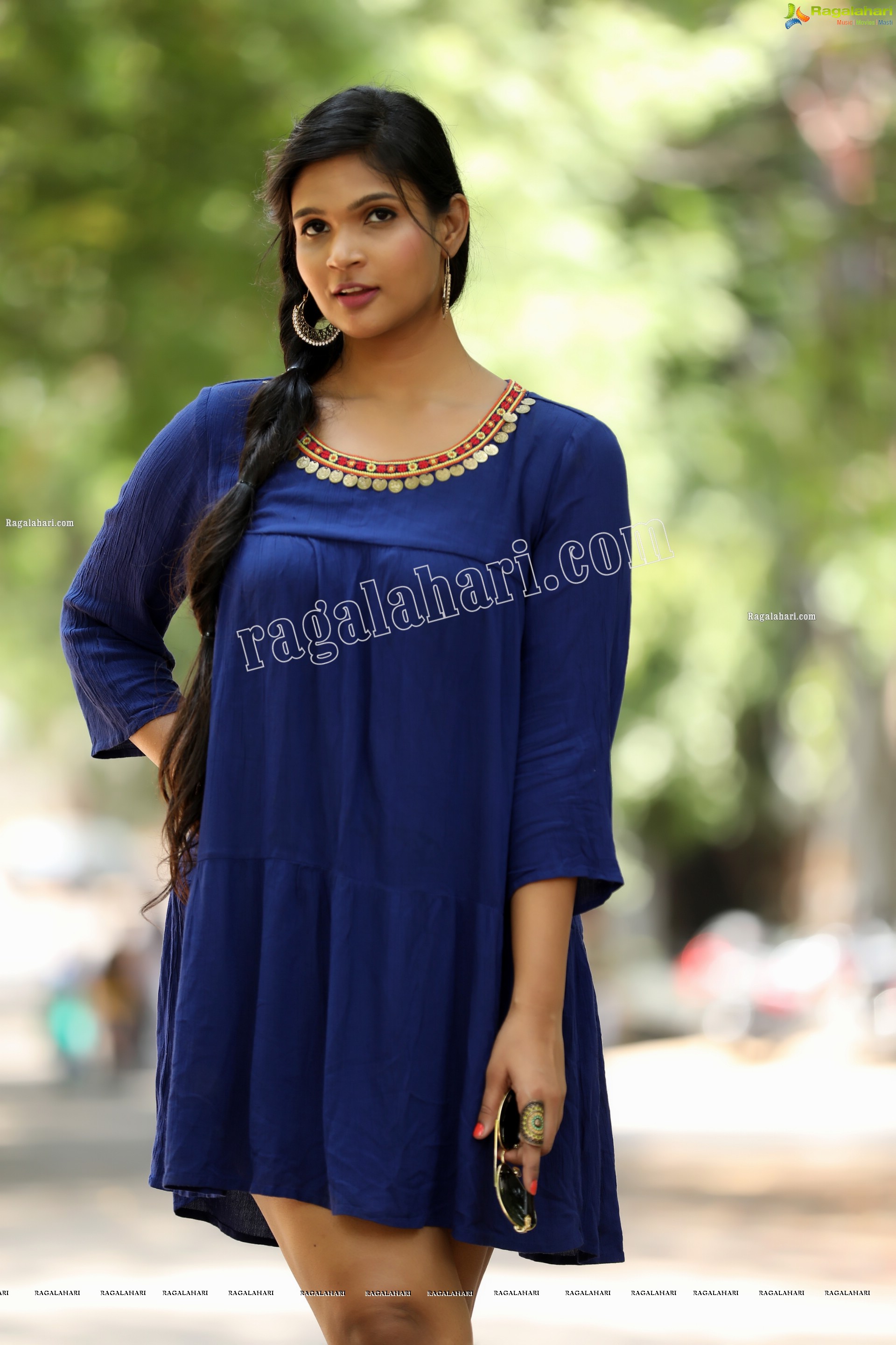 Twinkle Thomala in Navy Blue Tunic Dress Exclusive Photo Shoot